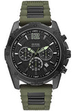 Guess Sport Chronograph Black Dial Green Silicone Strap Watch for Men - W0167G4