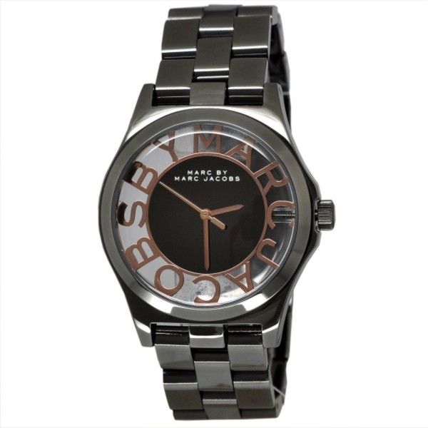 腕時計 MARC BY MARC JACOBS HENRY SKELTON Marc Jacobs Henry Skeleton Black Dial Black Steel Strap Watch for