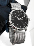 Calvin Klein Surround Black Dial Silver Mesh Bracelet Watch for Men - K3W21121