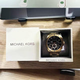 Michael Kors Brecken Chronograph Black Dial Gold Steel Strap Watch For Men - MK8848