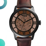 Fossil Townsman Automatic Skeleton Brown Dial Brown Leather Strap Watch for Men - ME3098