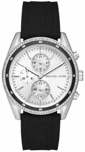 Michael Kors Hadyn Chronograph Silver Dial Black Rubber Strap Watch for Women - MK7486