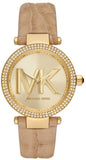 Michael Kors Parker Three-Hand Gold Dial Brown Leather Strap Watch For Women - MK4725