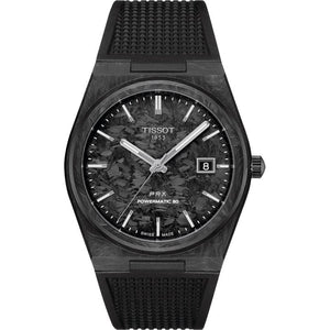 Tissot PRX Powermatic 80 Carbon Black Dial Black Rubber Strap Watch for Men - T137.907.97.201.00