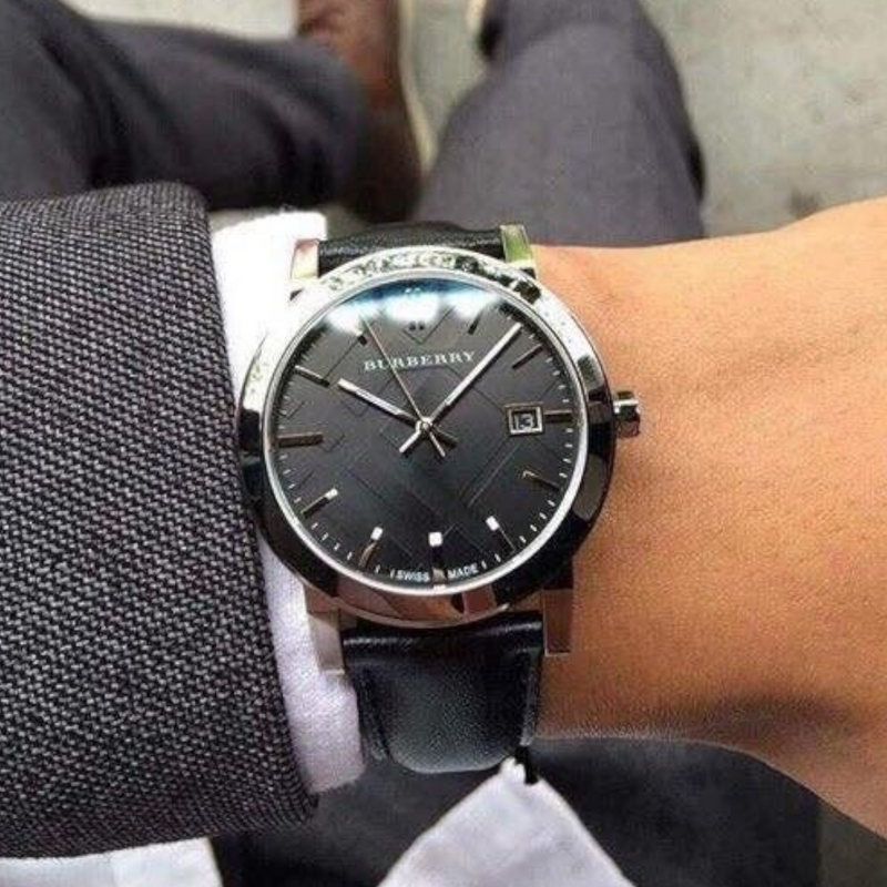 Burberry The City Black Dial Black Leather Strap Watch for Men Burberry The City Black Dial Black Leather Strap Watch for Men