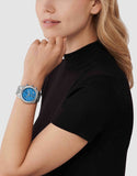 Michael Kors Runway Stop Hunger Blue Dial Silver Steel Strap Watch for Women - MK7427