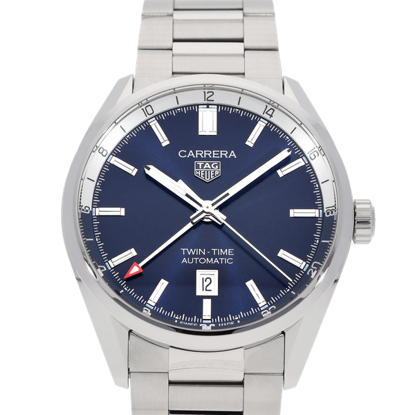 Tag Heuer Carrera Twin Time Blue Dial Silver Steel Strap Watch for Men - WBN201A.BA0640