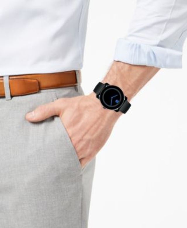 Movado Bold Black Dial Black Leather Strap Watch For Men