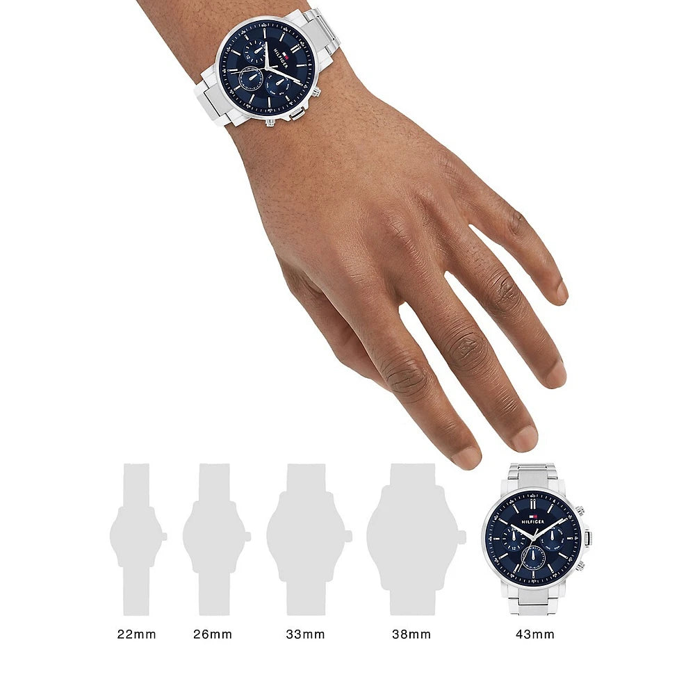 Tommy Hilfiger Tyson Chronograph Blue Dial Silver Steel Strap Watch For Men - 1710588