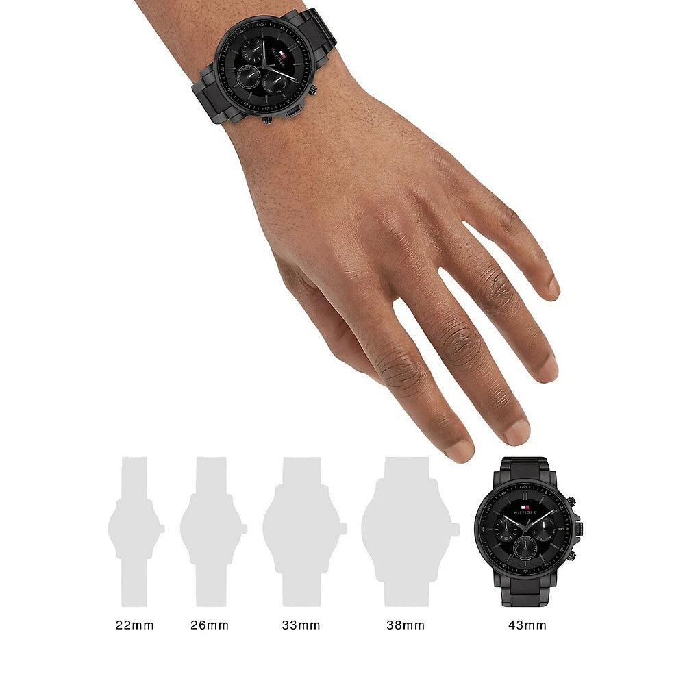 Tommy Hilfiger Tyson Chronograph Black Dial Black Steel Strap Watch For Men - 1710590