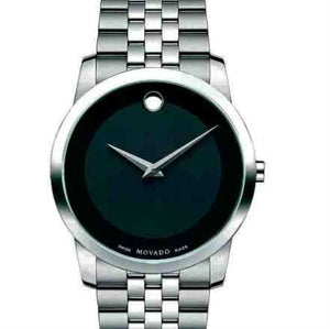 Movado Museum Classic Black Dial Silver Steel Strap Watch for Men - 0607199