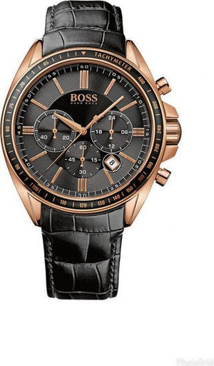 Hugo Boss Driver Chronograph Black Dial Black Leather Strap Watch for Men - 1513092