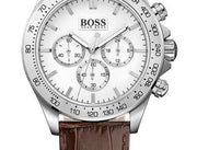 Hugo Boss Ikon Chronograph White Dial Brown Leather Strap Watch for Men - 1513175