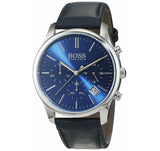 Hugo Boss Time One Blue Dial Black Leather Strap Watch for Men - 1513431