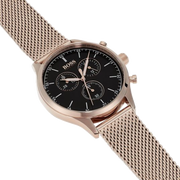 Hugo Boss Companion Chronograph Black Dial Rose Gold Mesh Strap Watch For Men - 1513548