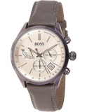Hugo Boss Grand Prix Silver Dial Grey Leather Strap Watch for Men - 1513603