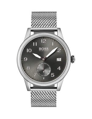 Hugo Boss Legacy Grey Dial Silver Mesh Bracelet Watch for Men - 1513673
