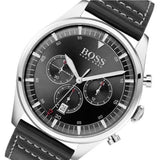 Hugo Boss Pioneer Chronograph Black Dial Black Leather Strap Watch For Men - 1513708