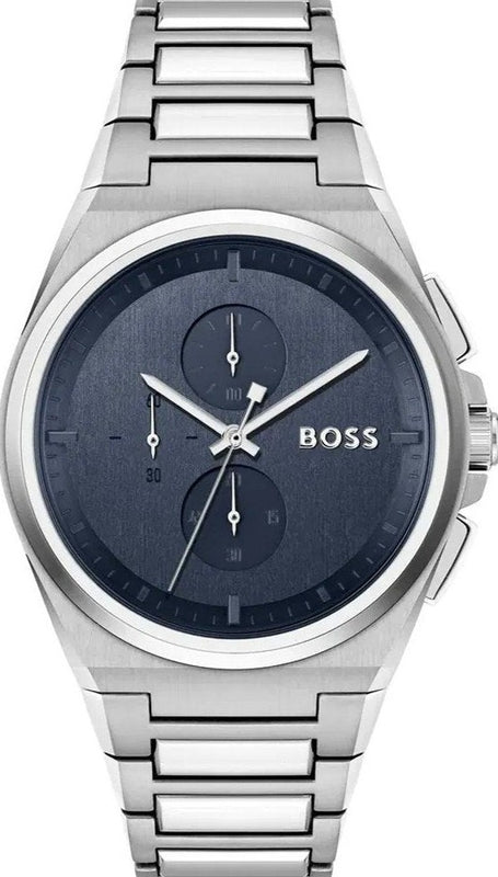 Hugo Boss Steer Chronograph Blue Dial Silver Steel Strap Watch For Men - 1514048