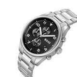 Hugo Boss View Chronograph Black Dial Silver Steel Strap Watch For Men - 1514008