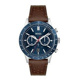 Hugo Boss Allure Chronograph Blue Dial Brown Leather Strap Watch for Men - 1513921
