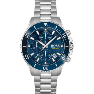 Hugo Boss Admiral Chronograph Blue Dial Silver Steel Strap Watch for Men - 1513907
