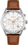 Hugo Boss Champion Chronograph White Dial Brown Leather Strap Watch for Men - 1513879