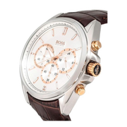 Hugo Boss Driver Chronograph Silver Dial Brown Leather Strap Watch For Men - 1512881