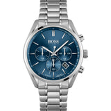 Hugo Boss Champion Chronograph Blue Dial Silver Steel Strap Watch for Men - 1513818