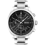 Hugo Boss Grand Prix Black Dial Silver Steel Strap Watch for Men - 1513477