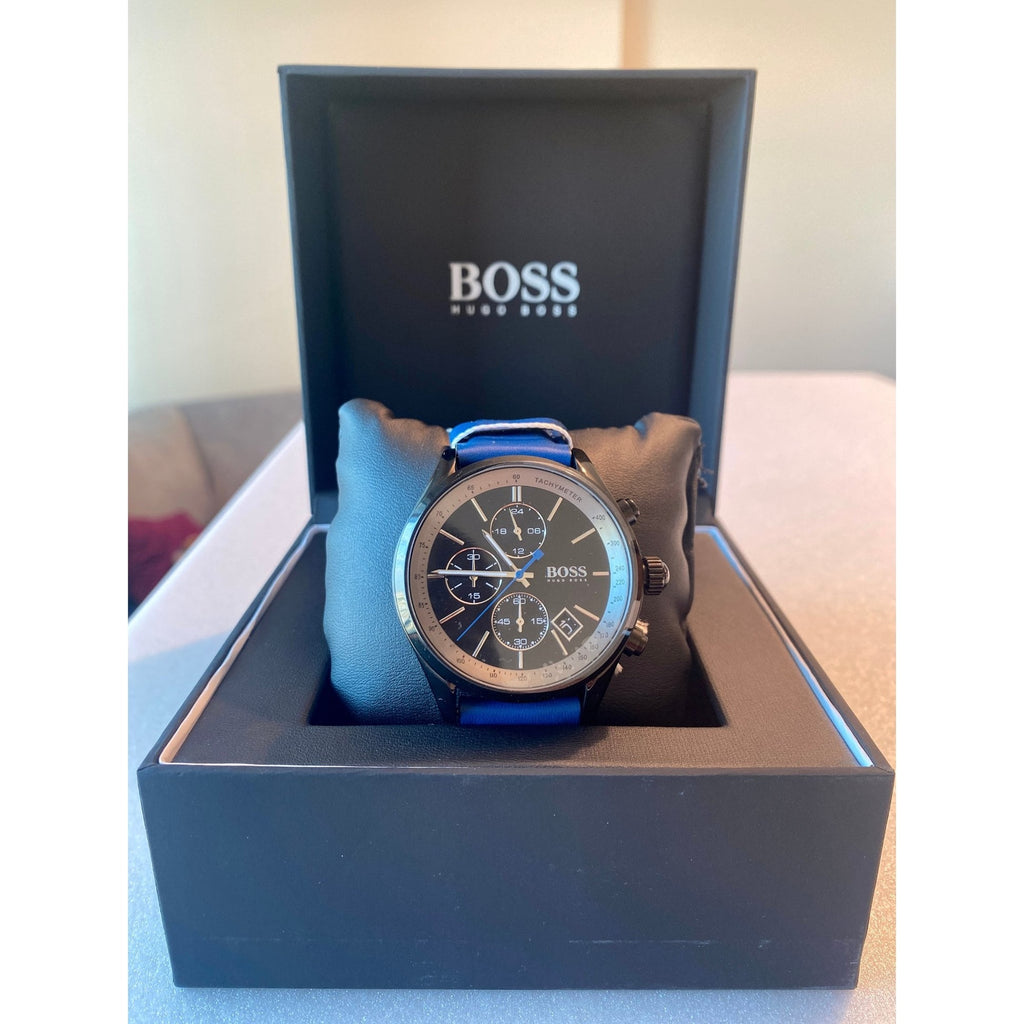 Hugo Boss Grand Prix Chronograph Black Dial Blue Leather Strap