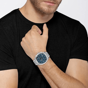 Hugo Boss Grandmaster Chronograph Blue Dial Silver Steel Strap Watch for Men - 1513884