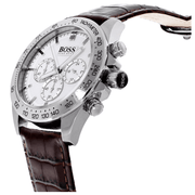 Hugo Boss Ikon Chronograph White Dial Brown Leather Strap Watch for Men - 1513175