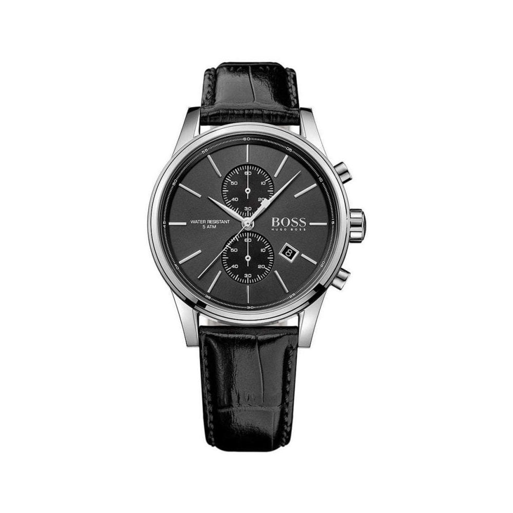 Hugo Boss Jet Black Dial Black Leather Strap Watch for Men - 1513279