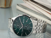 Hugo Boss Associate Chronograph Green Dial Silver Steel Strap Watch for Men - 1513975