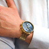 Hugo Boss Associate Chronograph Blue Dial Gold Steel Strap Watch for Men - 1513841