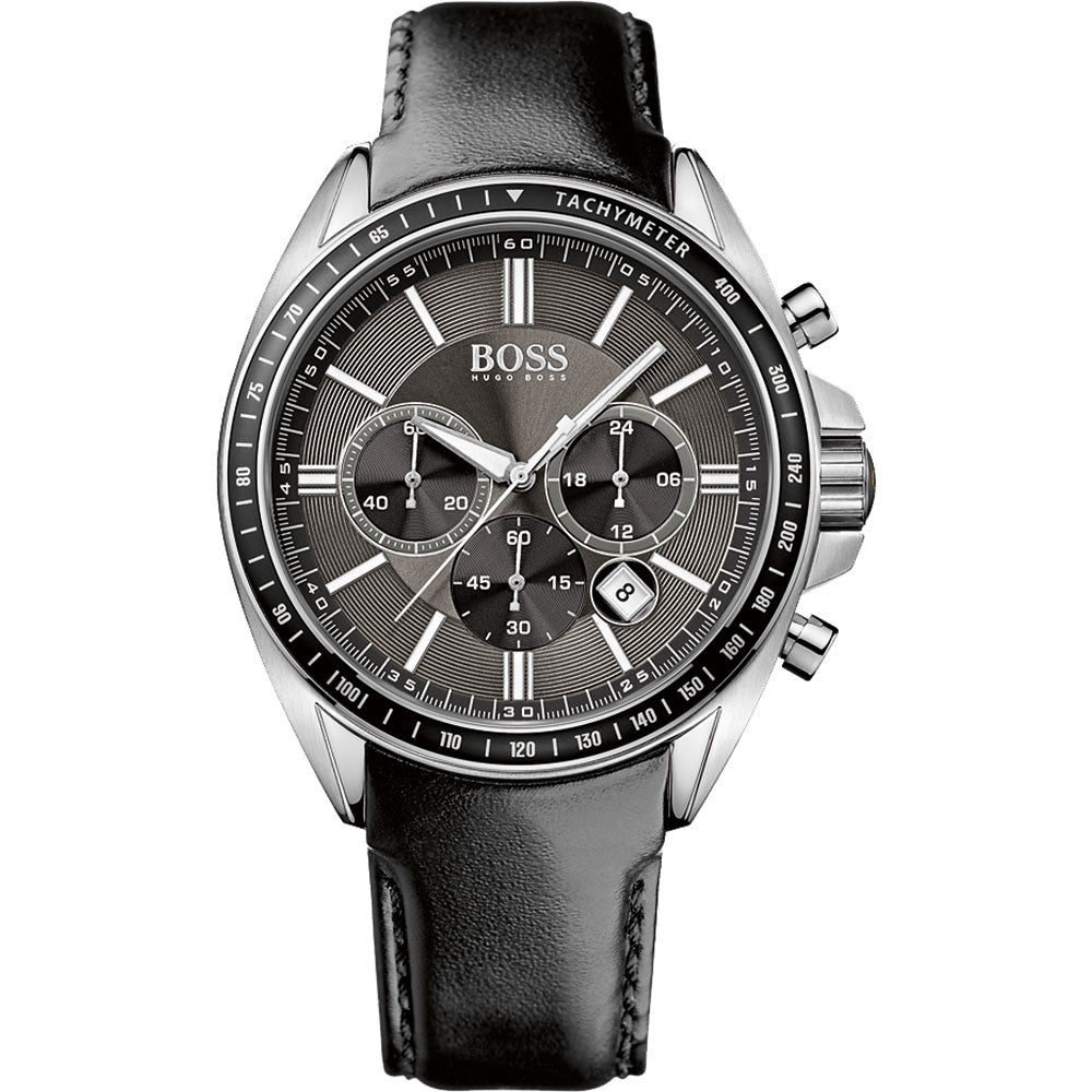Hugo Boss Contemporary Sport Driver Black Dial Black Leather Strap Watch for Men - 1513085