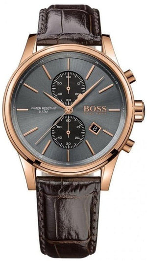 Hugo Boss Jet Chronograph Grey Dial Brown Leather Strap Watch for Men - 1513281