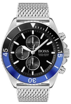 Hugo Boss Ocean Edition Black Dial Silver Mesh Strap Watch for Men - 1513742