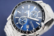 Hugo Boss Rafale Chronograph Blue Dial Silver Steel Strap Watch for Men - 1513510