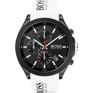 Hugo Boss Velocity Chronograph Black Dial White Rubber Strap Watch for Men - 1513718