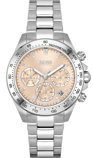 Hugo Boss Novia Chronograph Pink Dial Silver Steel Strap Watch for Women - 1502615