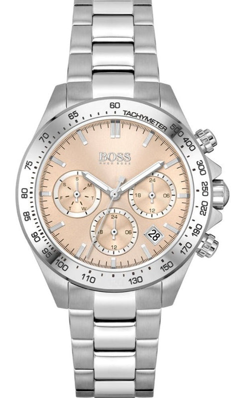 Hugo Boss Novia Chronograph Pink Dial Silver Steel Strap Watch for Women - 1502615