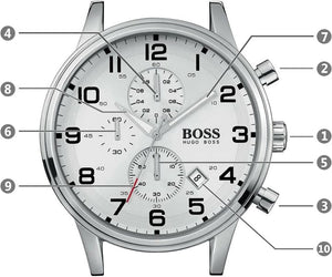 Hugo Boss Aeroliner Chronograph White Dial Silver Steel Strap Watch For Men - 1512445