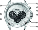 Hugo Boss Driver Chronograph Quartz Silver Dial Black Leather Strap Watch For Men - 1512880