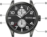 Hugo Boss Aeroliner Chronograph Black Dial Black Leather Strap Watch For Men - 1513086