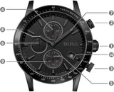 Hugo Boss Rafale Chronograph Black Dial Black Leather Strap Watch For Men - 1513456