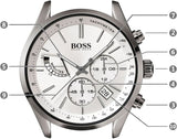 Hugo Boss Grand Prix White Dial Grey Leather Strap Watch for Men - 1513633