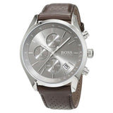 Hugo Boss Grand Prix Grey Dial Brown Leather Strap Watch for Men -  1513476