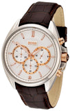 Hugo Boss Driver Chronograph Silver Dial Brown Leather Strap Watch For Men - 1512881